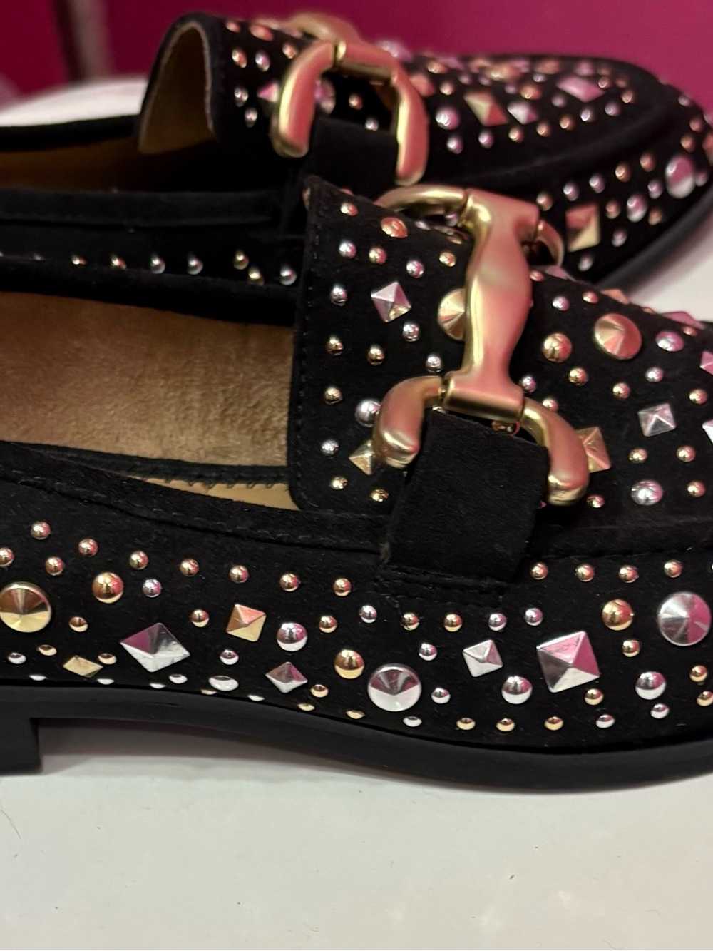 Kelly & Katie Black Studded Loafers with Mixed Metal Accents